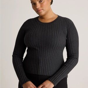 NWOT Quince Heather Charcoal Grey Cotton Cashmere Ribbed Long Sleeve Sweater